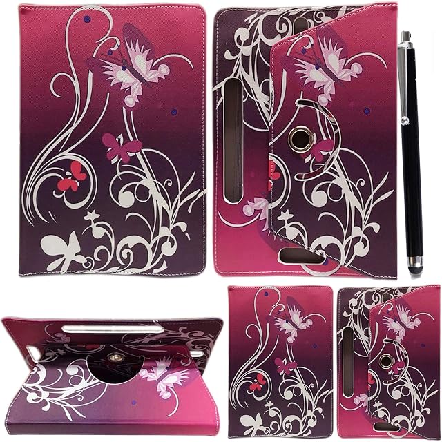 10inch Tablet Case Cover - Universal Leather Stand Case Folio Cover Magic Leather 360° Rotating Case Fits to ALL 10" & 10.1" Inch Tablets + Stylus Pen (BUTTERFLY PURPLE)