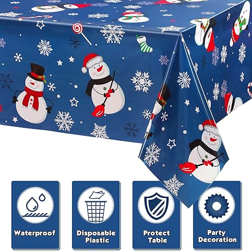 Miniatura 3 de Mantel de fiesta de Navidad con diseño de muñeco de nieve, muñeco de nieve, copos de nieve, mantel de Navidad para Navidad, vacaciones, cumpleaños,