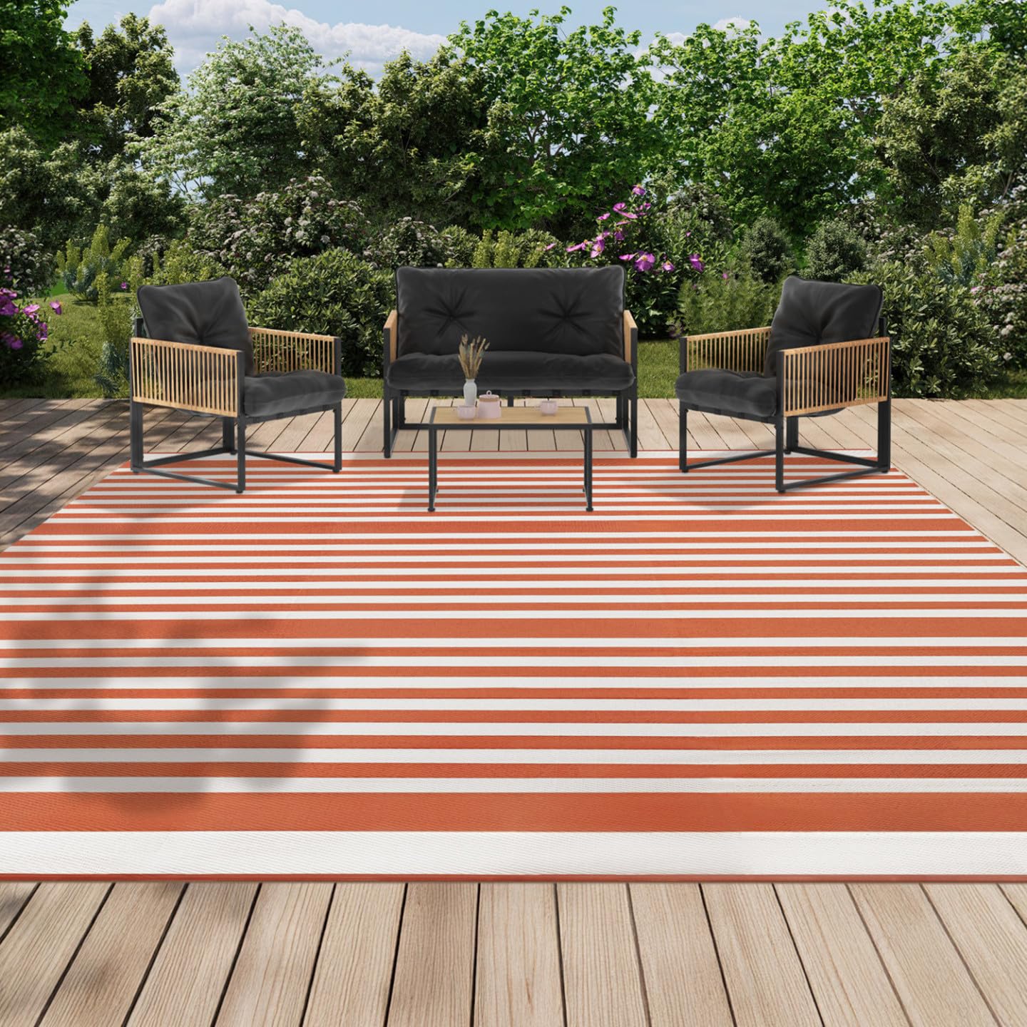 IDMarket - Tapis extérieur Rayures Terracotta 270 x 370 CM