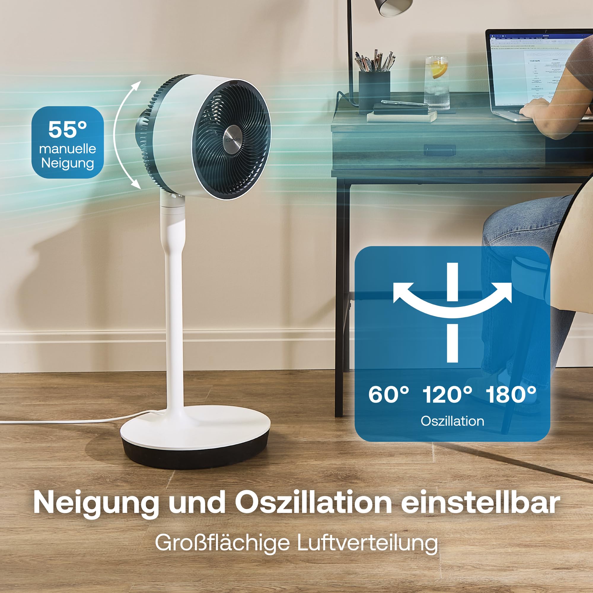 DIMPLEX DUOCOOL Smart 2-in-1 Ventilator Stand- & Tischventilator 5 Geschwindigkeitsstufen Turbo 20m Reichweite 36dB App Google Home Alexa Fernbedienung