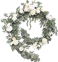 Vista 16 de Ling's moment Guirnalda de Flores de Primavera de 9 Pies - Flores de Arco de Boda para Decoración de Fondo, Eucalipto y Rosa, Guirnalda Floral