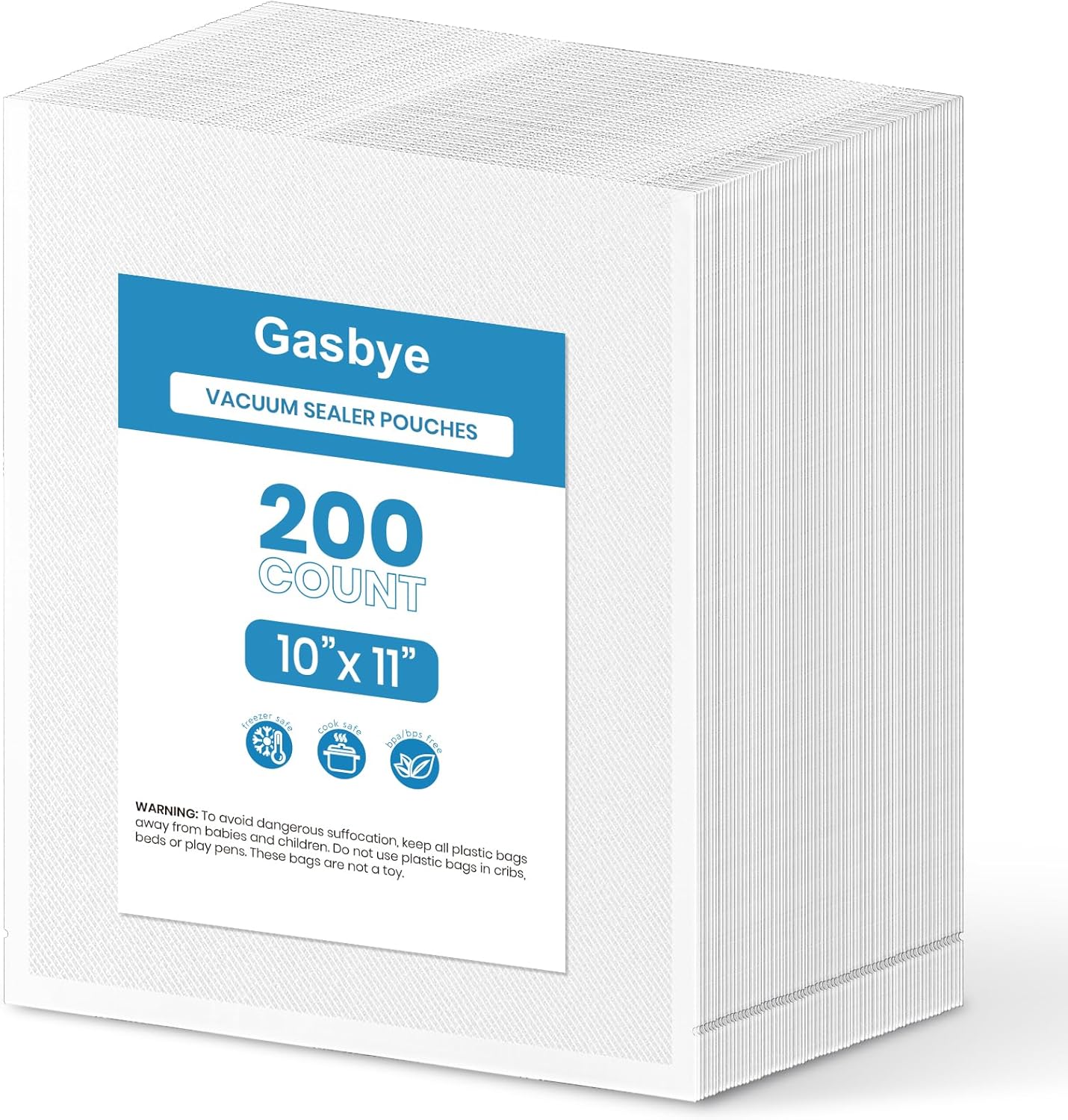 Gasbye Vacuum Sealer Bags, 200 Quart 10" x11", BPA Free, Commercial Grade, Durable Textured Pre-Cut Size for Airtight Food Storage, Meal Prep or Sous Vide Cooking