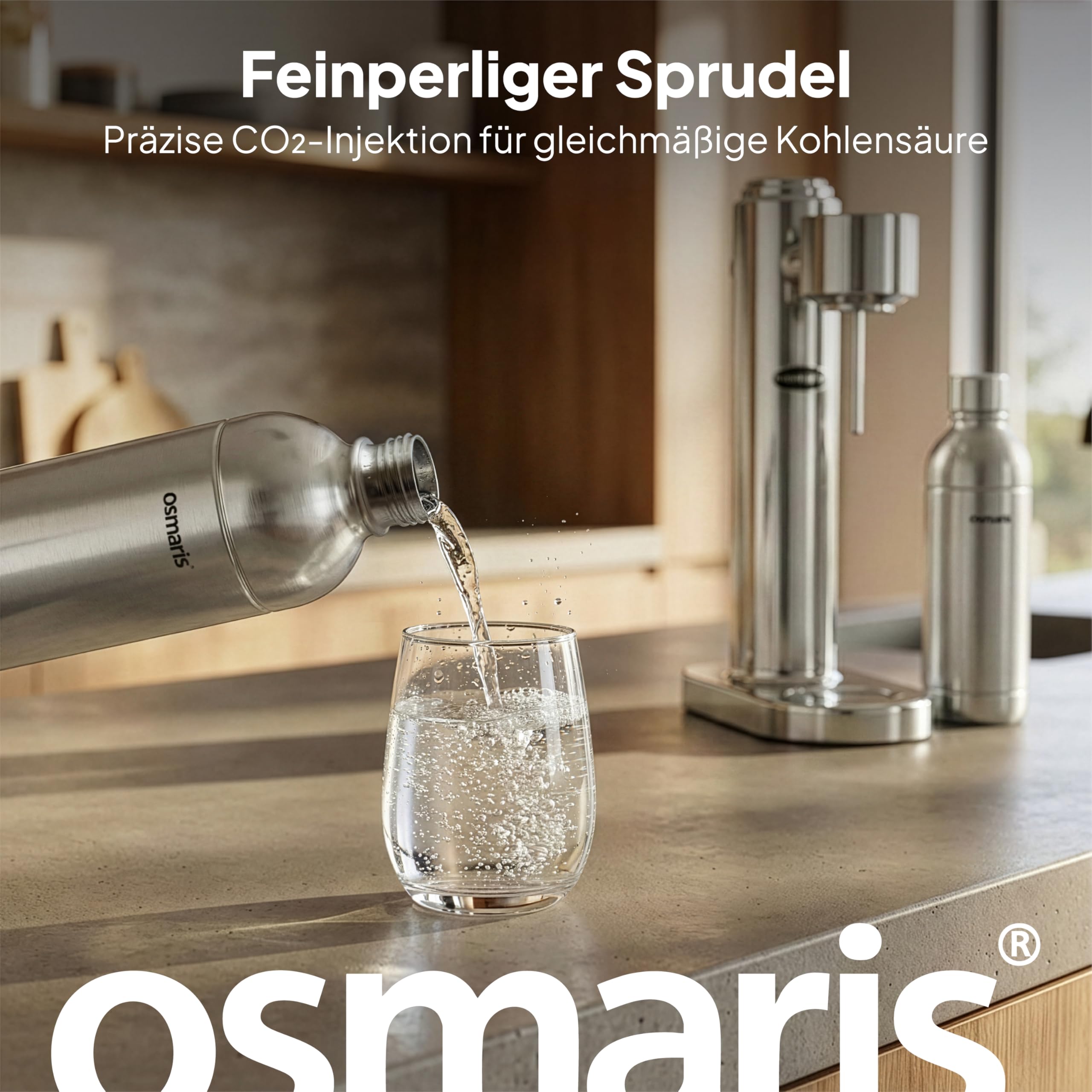 Wassersprudler aus hochwertigem Edelstahl - Design Soda Maker inkl. 2x 1,1 L Edelstahlflaschen - geschmacksneutral & 100% dicht - Sprudelwasser Maschine mit Druckablassventil für moderne Küchen
