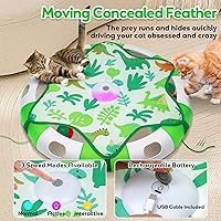 Vista 5 de Cat Toys for Indoor Cats, Interactive Automatic Hide and Seek Toy, Moving Concealed Feathers Wand Teaser, Bird Chirping Squeaky, Touch Activated