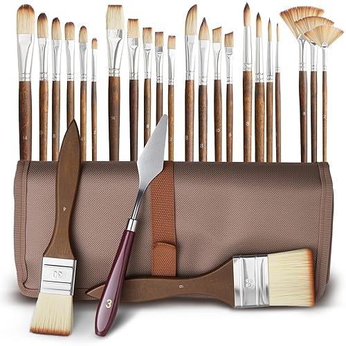25 Pcs Paint Brush Set for Acrylic Painting,Oil Paint Brushes