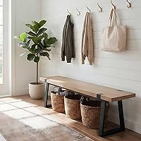Vista 6 de Wahson Banco de comedor de 60 pulgadas, banco de mesa de madera natural con patas de metal, banco de cocina moderno para entrada/interior/comedor