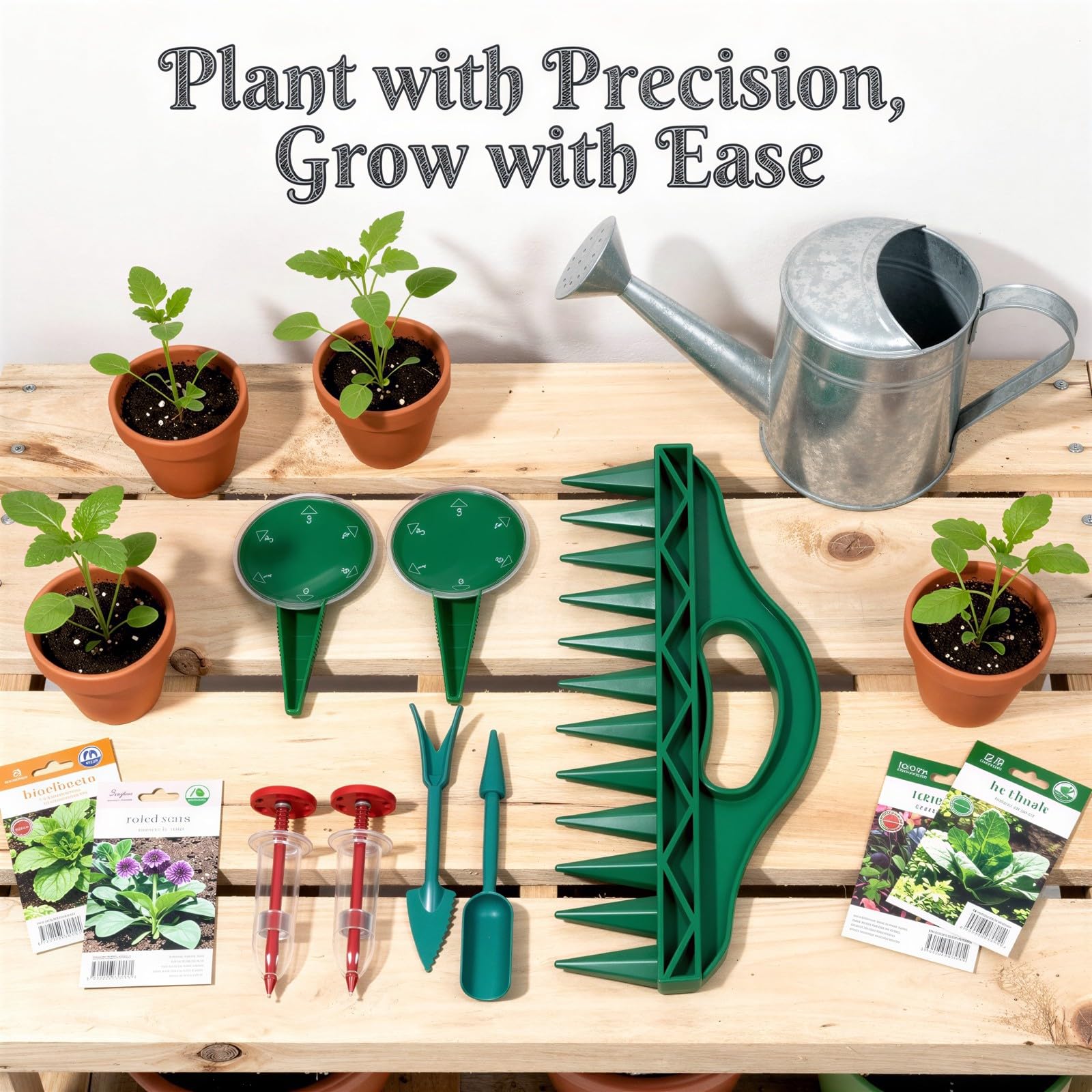 Kit d'outils de Plantation 7 pièces, Mini Distributeur à 5 réglages, Dibber perforé et planteur à Main, kit de semis pour Fleurs, légumes et Plantes en Pot, pour Petits Jardins