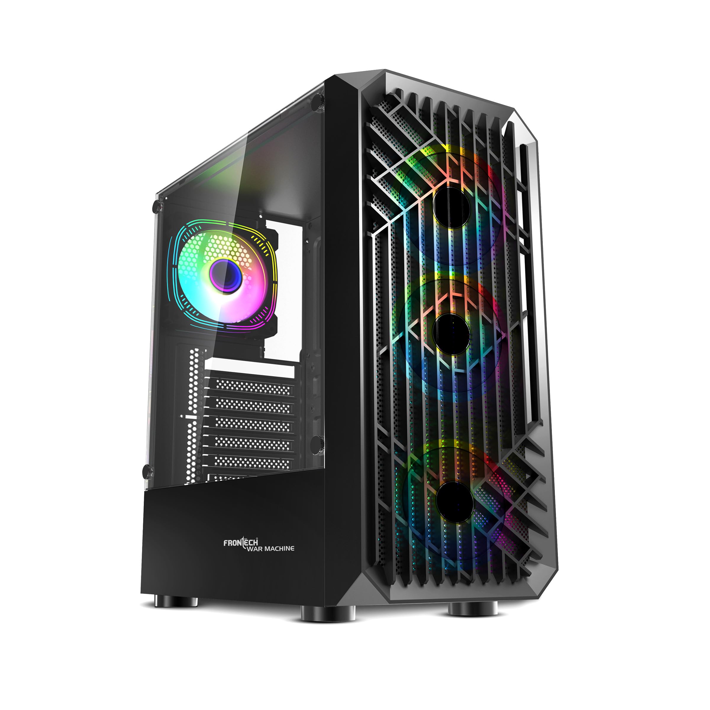 Frontech War Machine Mid-Tower Gaming PC Case – Tempered Glass, Pre-Installed 4×120 mm ARGB Fans, Washable Dust Filters, Top I/O Panel (USB 3.0, 2×USB 2.0 & Audio), ATX/mATX (FT-4349)-image-28