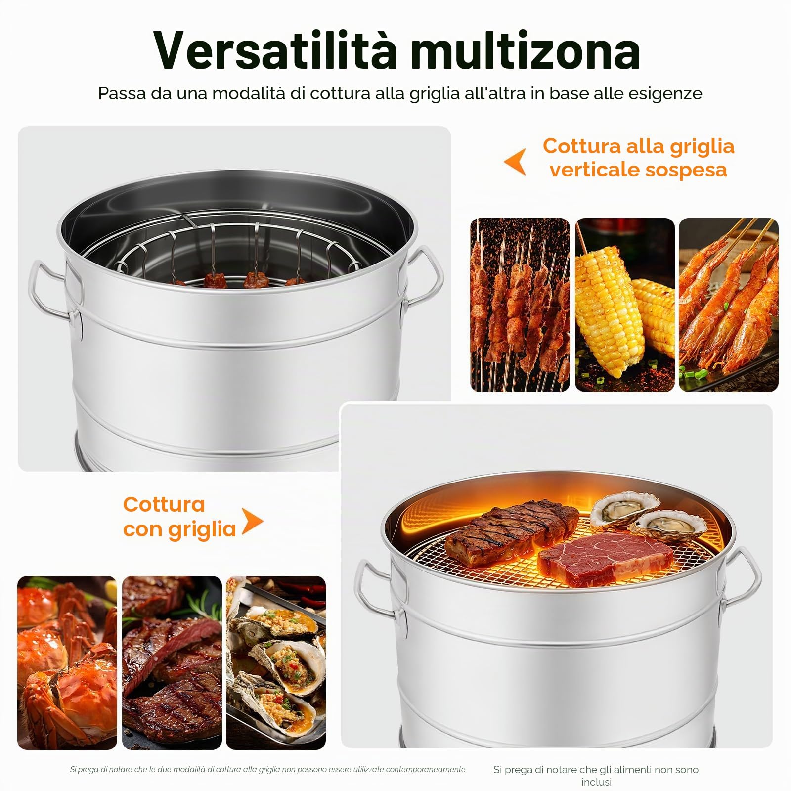Barbecue verticale portatile a carbonella, senza fumo a 360° per esterni, con 50 spiedini, griglia a barile, griglia per barbecue, cucina all'aperto e viaggi