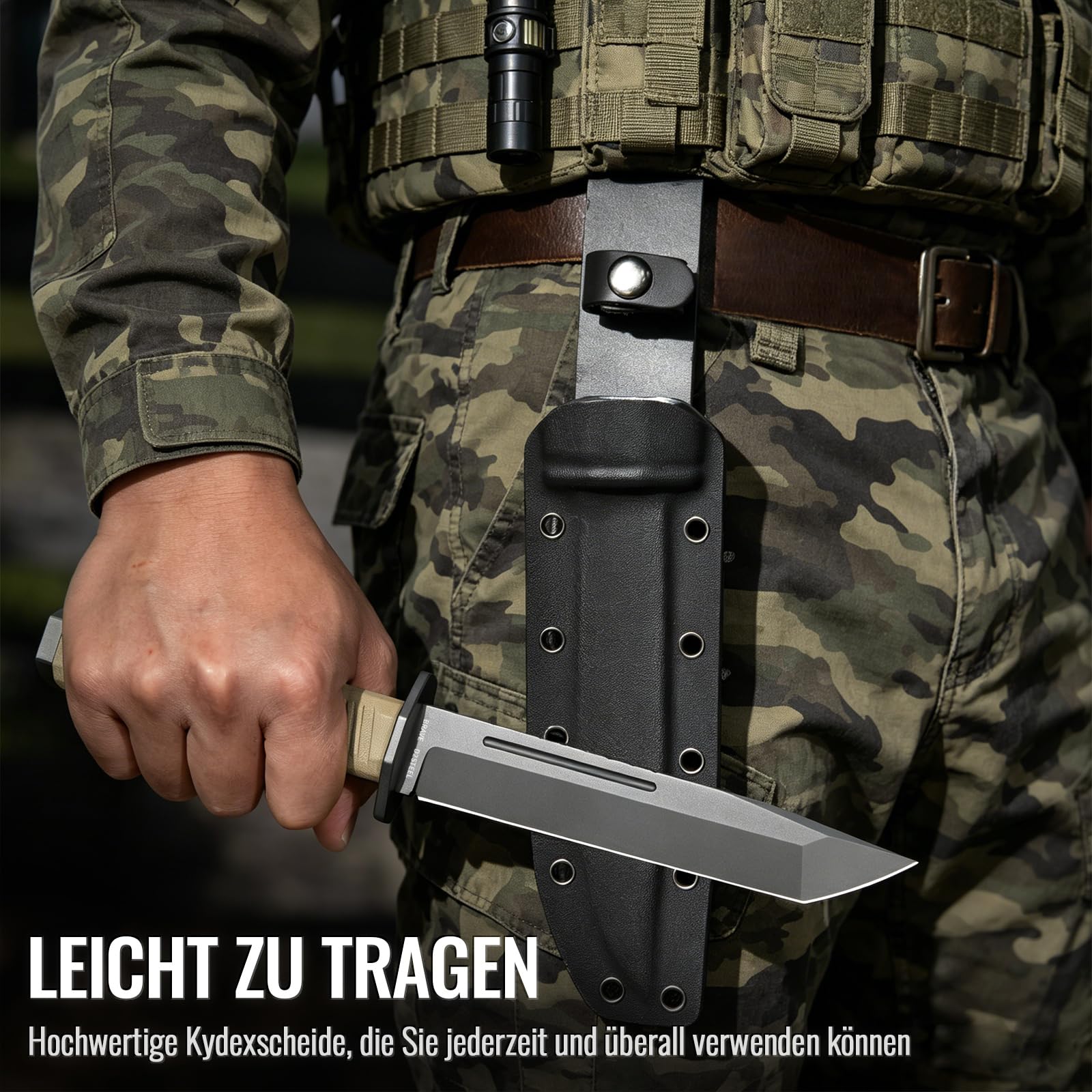 NedFoss BRAVE Bowiemesser, 17.2CM D2 Stahl FULL TANG Outdoor Messer mit G10 Griff & Kydex Scheide, Survival Messer mit Titanium, Großes Jagdmesser, Bushcraft Messer für Camping, Geschenk, Sammlung