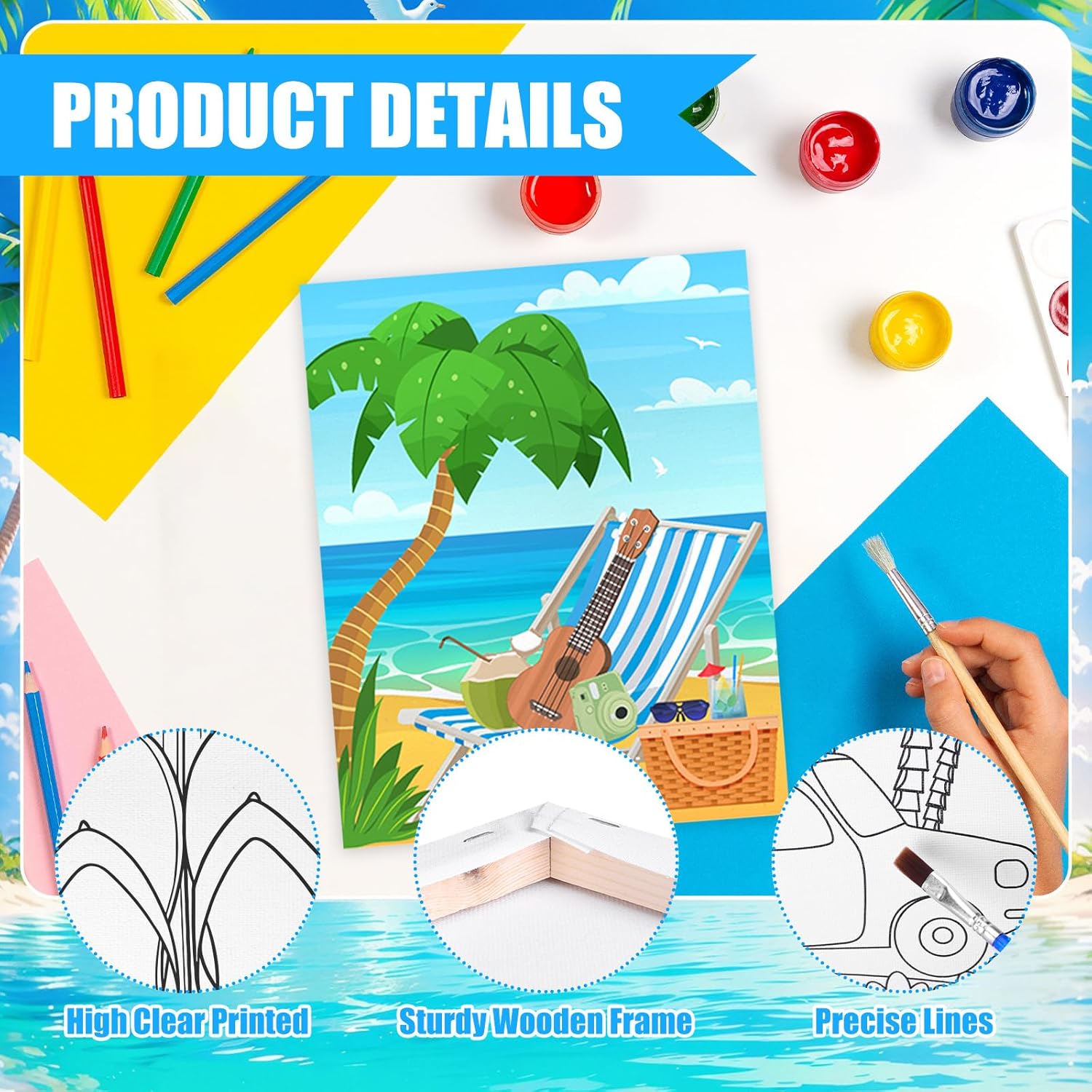 8 Pack Pre Drawn Canvas for Painting for Adults Ready to Paint Beach Designs Pre Printed DIY Art Canvas for Beginners and Aspiring Artists Home Decor
