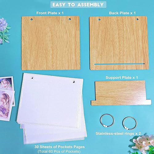 Miniatura 7 de ZEEYUAN Marcos de fotos de 4 x 6 pulgadas, marco giratorio de madera rústica y 60 bolsillos de 4 x 6 pulgadas, marco de fotos abatible para álbum de