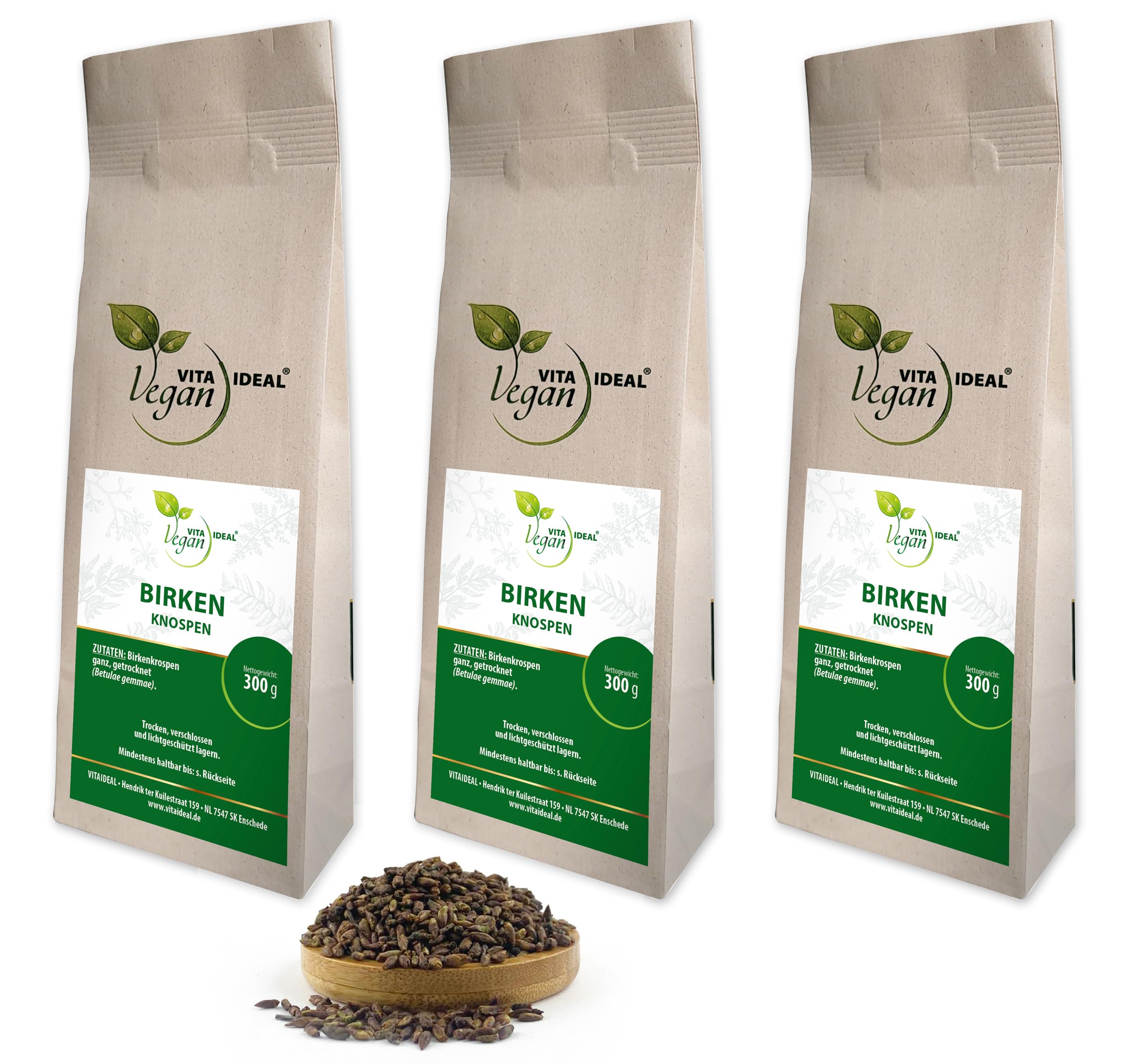 VITA IDEAL Vegan® BIRKEN - KNOSPEN 3x 300g getrocknet - Betulae Gemmae - BIRKENKNOSPEN - Kräuter Tee, Öle - Tinktur & Aufguss. Kräutertee ohne Zusatzstoffe.
