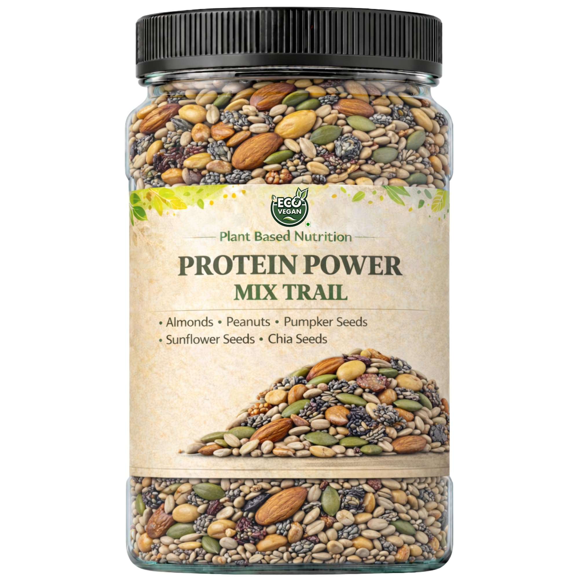 ECO VEGAN Protein Power Trail Mix | Almond Peanut Pumpkin Sunflower & Chia Seed Mix | Nuts and Seeds Blend for Daily Snacking | 250Gm Pack-image-38