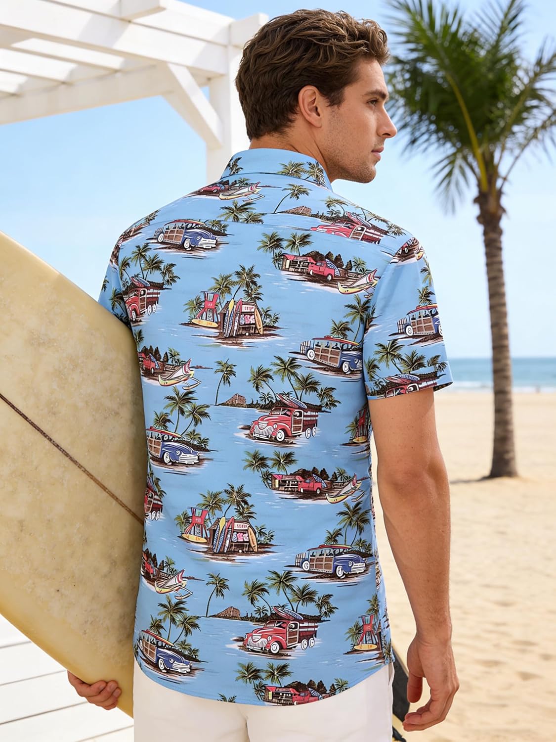 Men's Hawaiian Shirt Short Sleeve Button Down Tropical Summer Beach Casual Shirts - Image 6