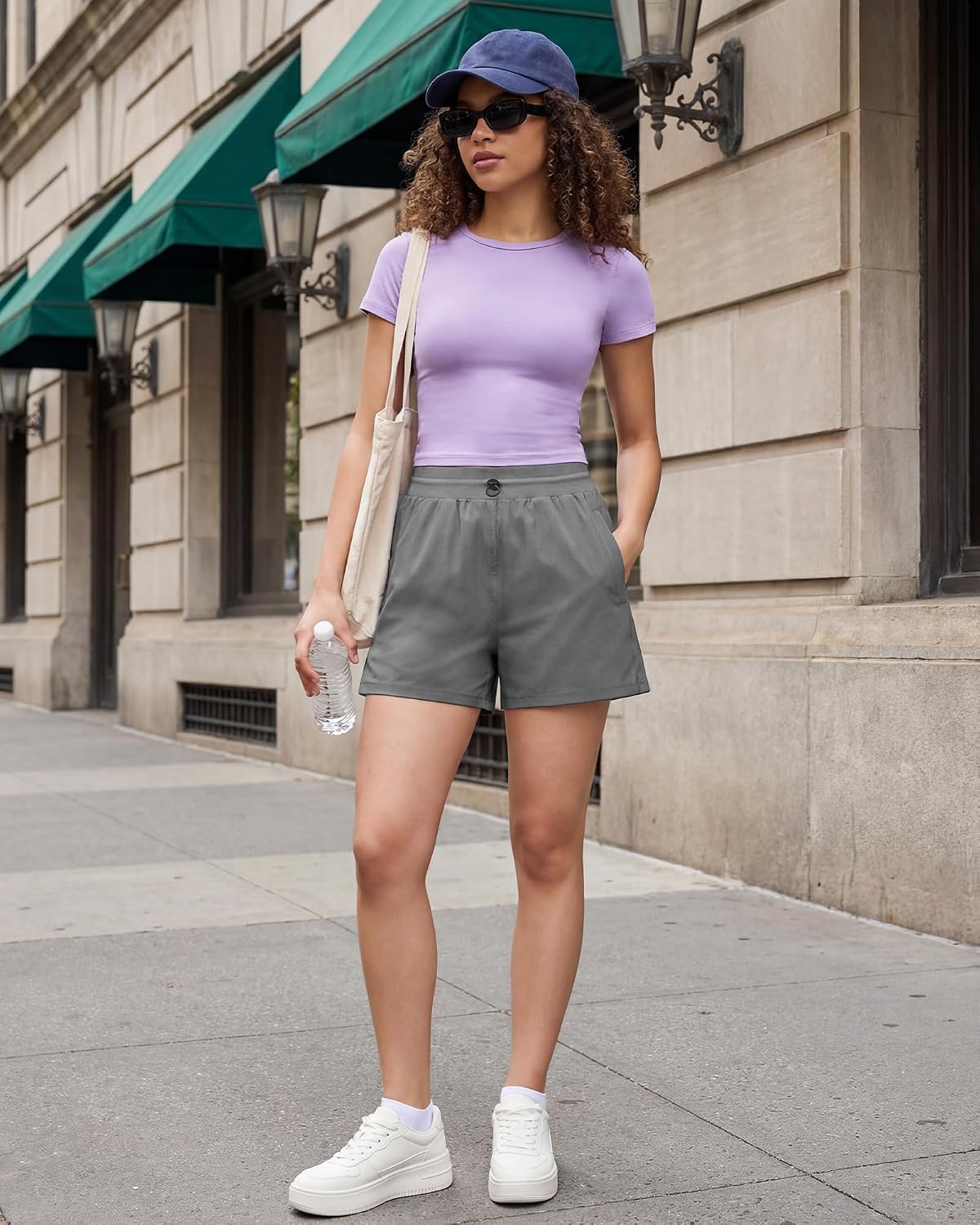 G4Free High Waisted Casual Athletic Shorts Women 3.5''-Adjustable Drawstring Workout Shorts with Zip Pockets image 3
