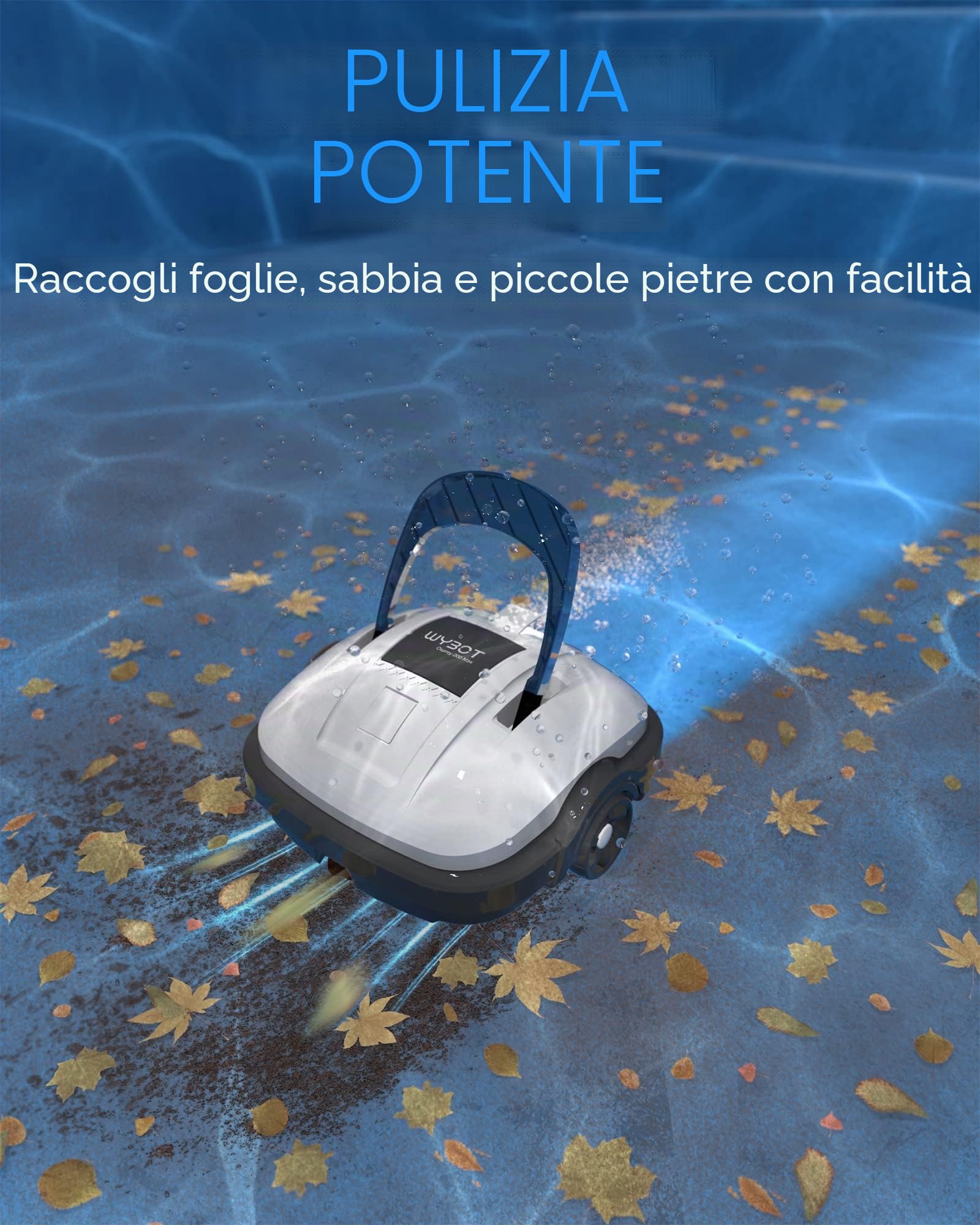 WYBOT Robot Piscina Cordless, Aspirapolvere per Piscina Dura 100 Minuti, per Piscine Fuori Terra e Piscine interrate a Fondo Piatto, Doppio Motore, Fino a 80 m², Bianco