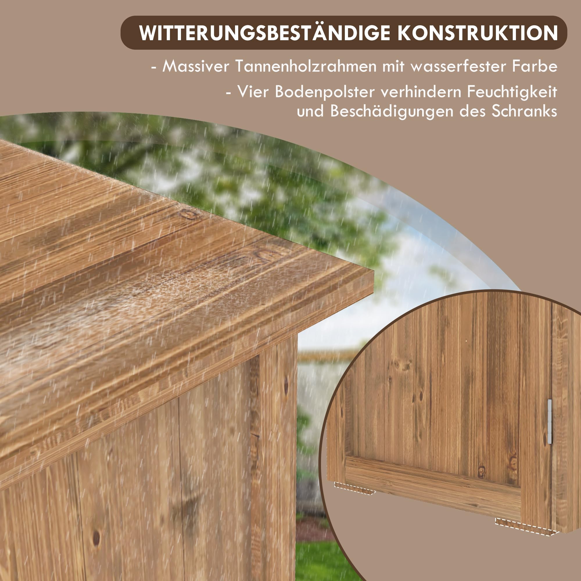 Outsunny Gartenschuppen Holz Geräteschrank Doppeltür 77x55x72 cm Braun
