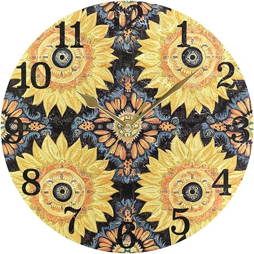 Miniatura 5 de KLL Bohemia Retro Girasol 10 pulgadas redondo moderno reloj pared silencioso colgante para hotel comedor cocina reloj de pared para cuartos