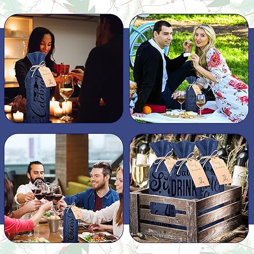 Miniatura 6 de Shappy 10 bolsas de vino de lino de San Valentín, bolsas de envoltura de regalo, bolsas de vino de tela de San Valentín con cordón, bolsas de vino