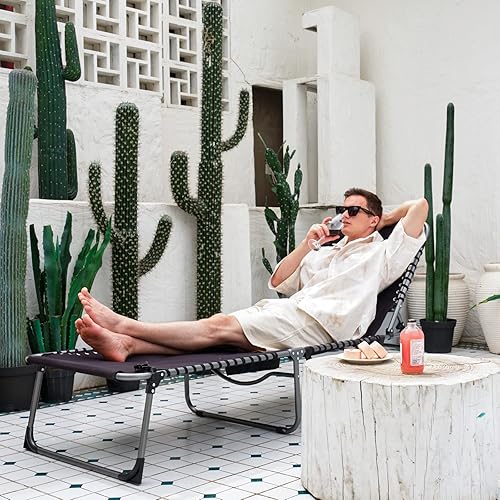Miniatura 7 de KingCamp Sillón plegable para patio exterior, ajustable, 5 posiciones, tumbona plegable reclinable con almohada, para patio, piscina, playa, tomar