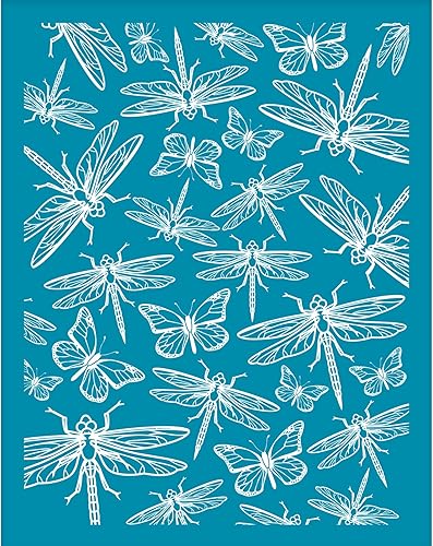 OLYCRAFT Pantalla de seda de 4 x 5 pulgadas para arcilla polimérica, libélula y mariposa, plantillas de arcilla reutilizables, plantillas de