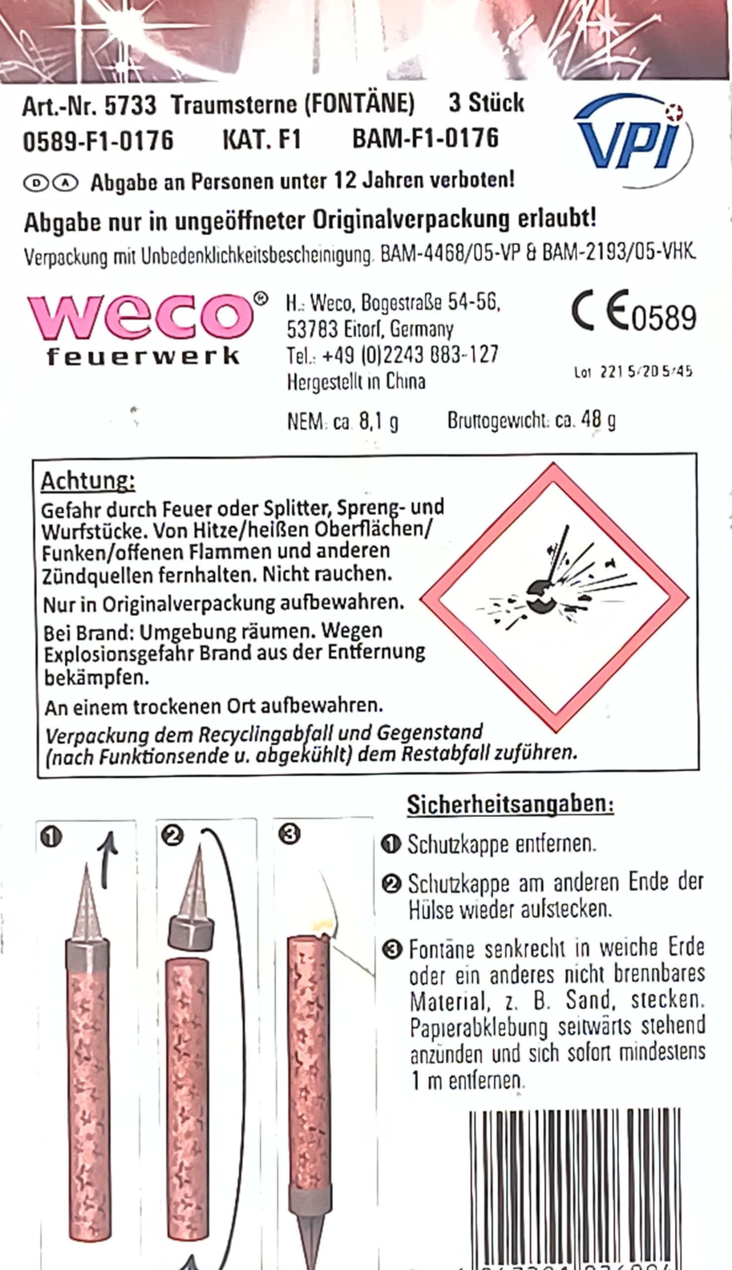 Weco 30 Sek. Tortenfontäne Zimmerfontäne Fantasy Eissterne Zaubersterne Eisfontäne Traumsterne mit Goldener Flamme für Verlobung Hochzeit Geburtstag und Deko für Kuchen Torten Gastropack Bigpack (100)