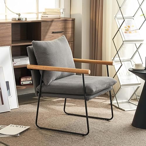 Silla decorativa moderna, silla con brazos para dormitorio, sillas de tela de pana con tapizado, cómoda silla de lectura individual para sala de