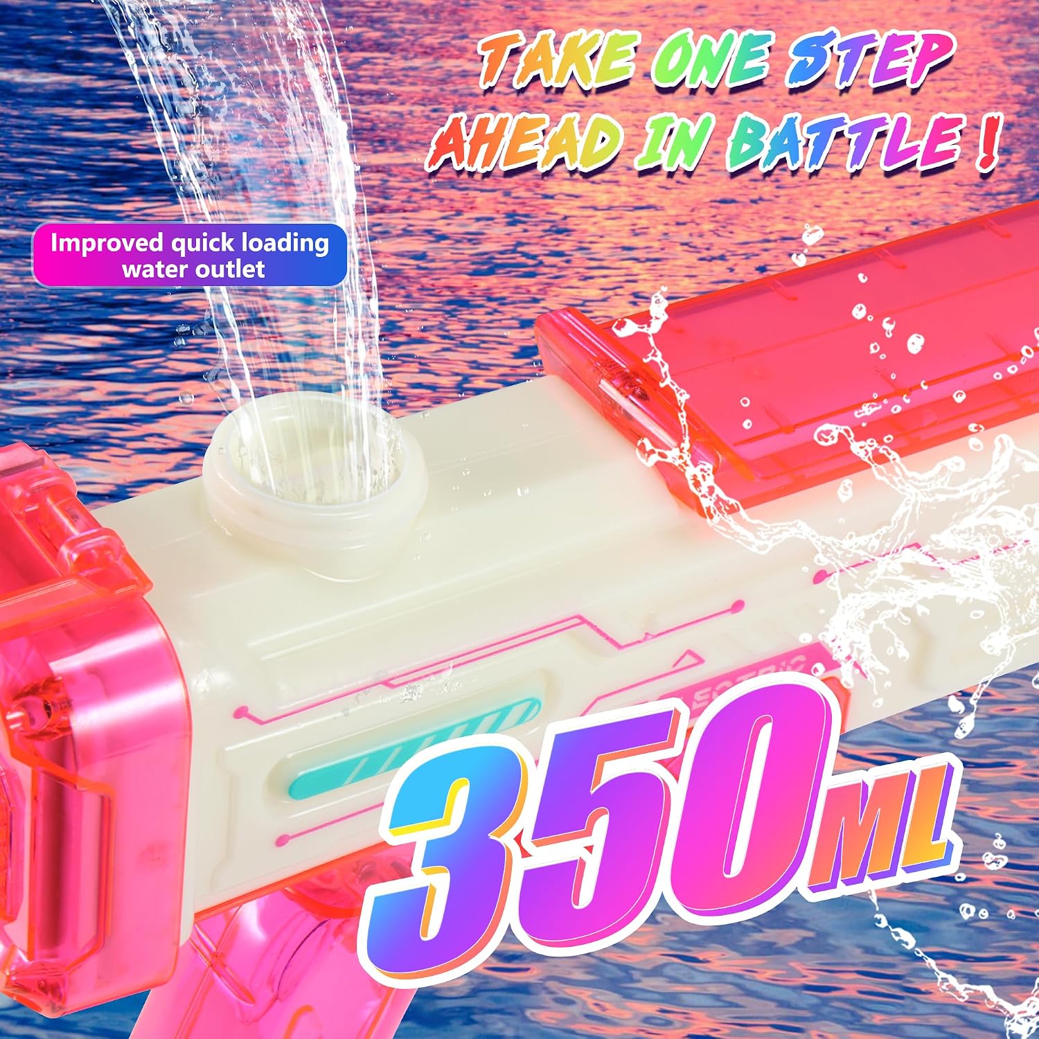 Electric Squirt Gun for Adults Kids, Pink Water Gun Long Range with Spray Sounds and LED Lights, Rechargeable Battery Water Blaster Outdoor Summer Toys for Beach Pool Game, Up to 25 FT Range