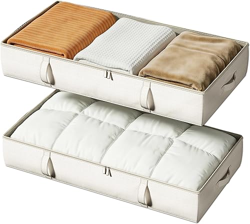 Miniatura 9 de Vailando Contenedores de almacenamiento debajo de la cama, 6 pulgadas de alto 60L debajo de la cama con asas de cuero y paredes laterales