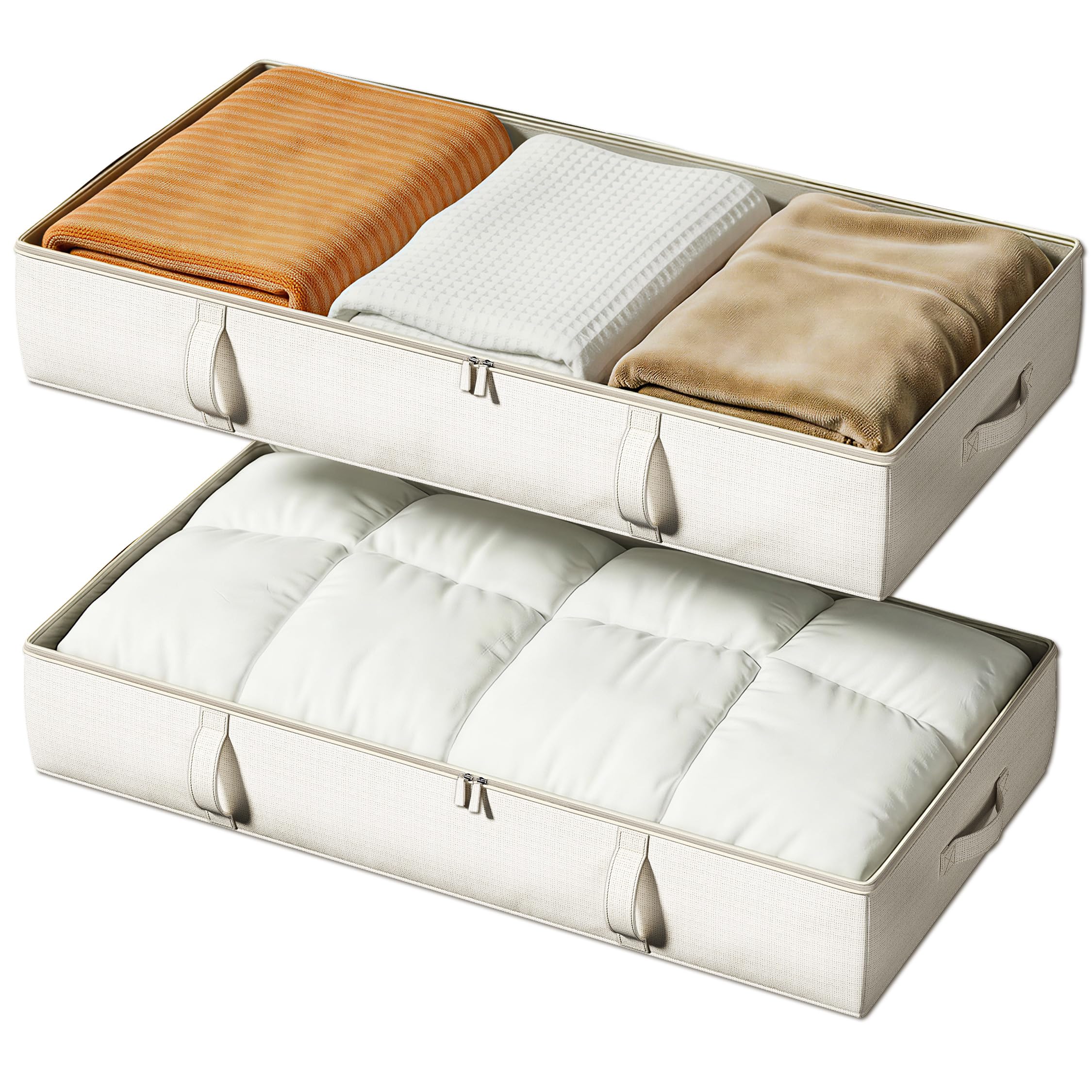 Photo 1 of Vailando Side-Supported Under Bed Storage Containers, 6 Inches Tall 60L Underbed Storage Bins with Sturdy Handles and Sidewalls, Closet Organizer for Clothes, Blankets, Seasonal Items, Beige, 2-Pack