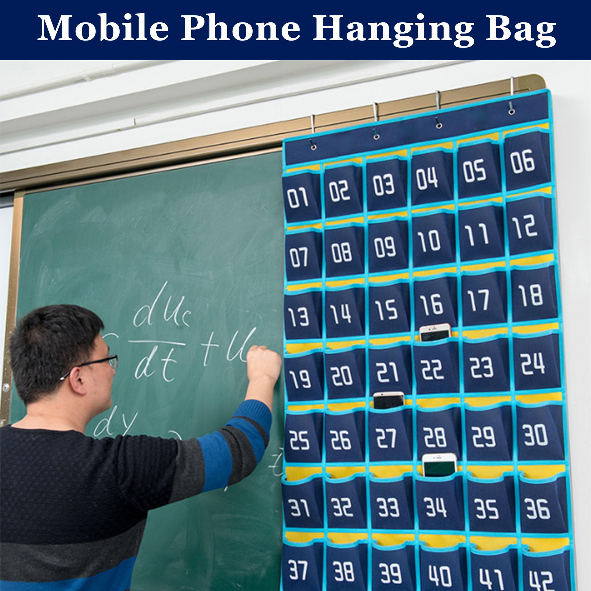 Niuhong Classroom Office Storage Bag Cell Phone Bags Wall Numbered Office Storage Mobile Hanging Organizer Holder Multifunctional with 4 Hooks (Blue - Image 3