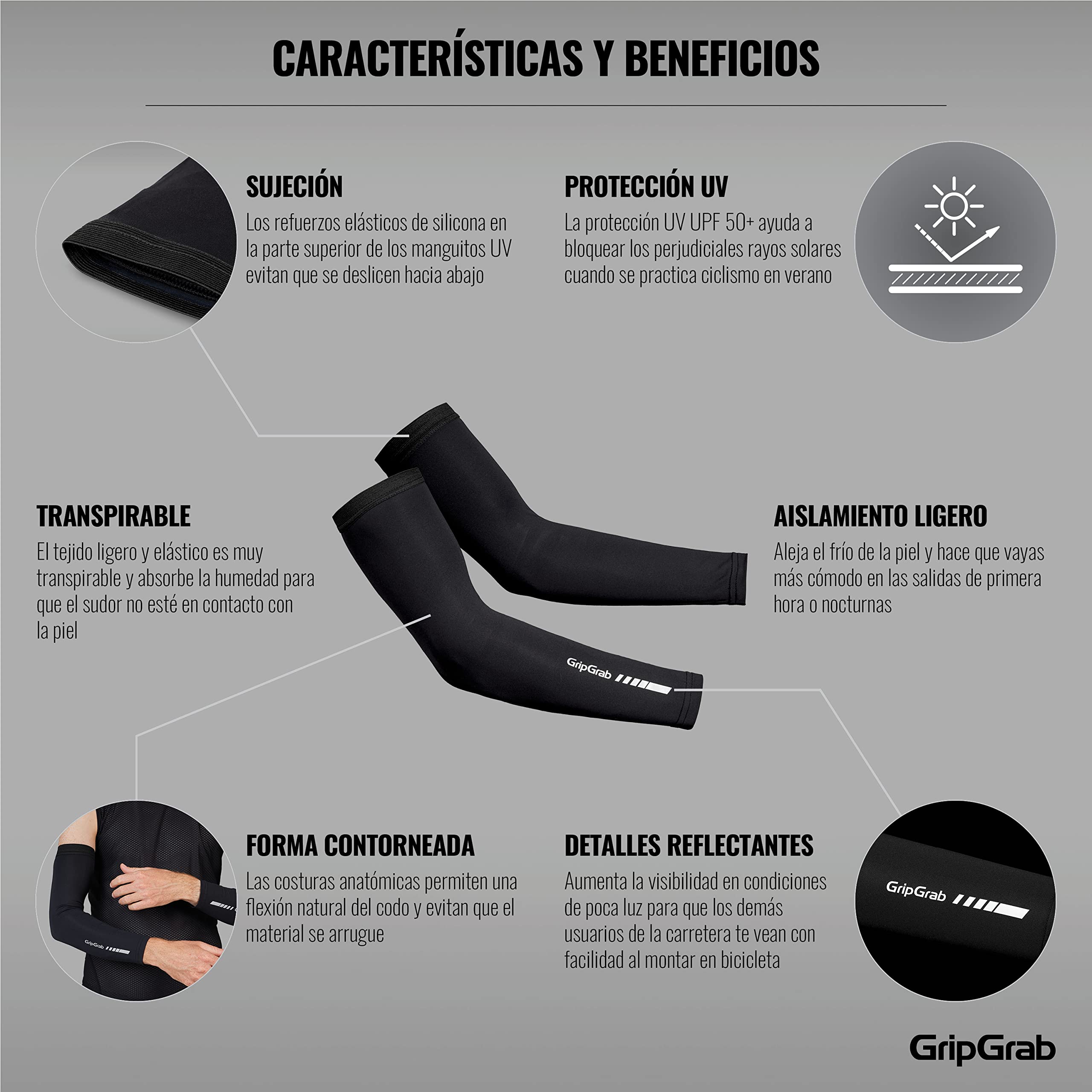 GripGrab Manguitos Ciclismo UPF 50+ Protección Solar Antideslizantes Ligeros Transpirables