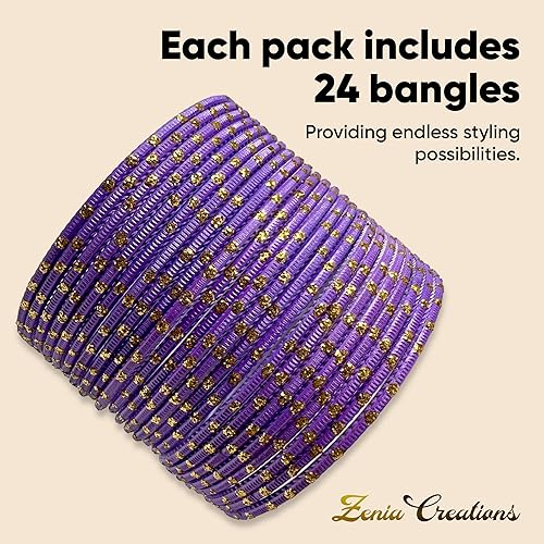 Miniatura 4 de Zenia Creations - Juego de pulseras de metal de 24 piezas, joyería étnica india para bodas, fiestas y uso diario de moda, pulseras coloridas de