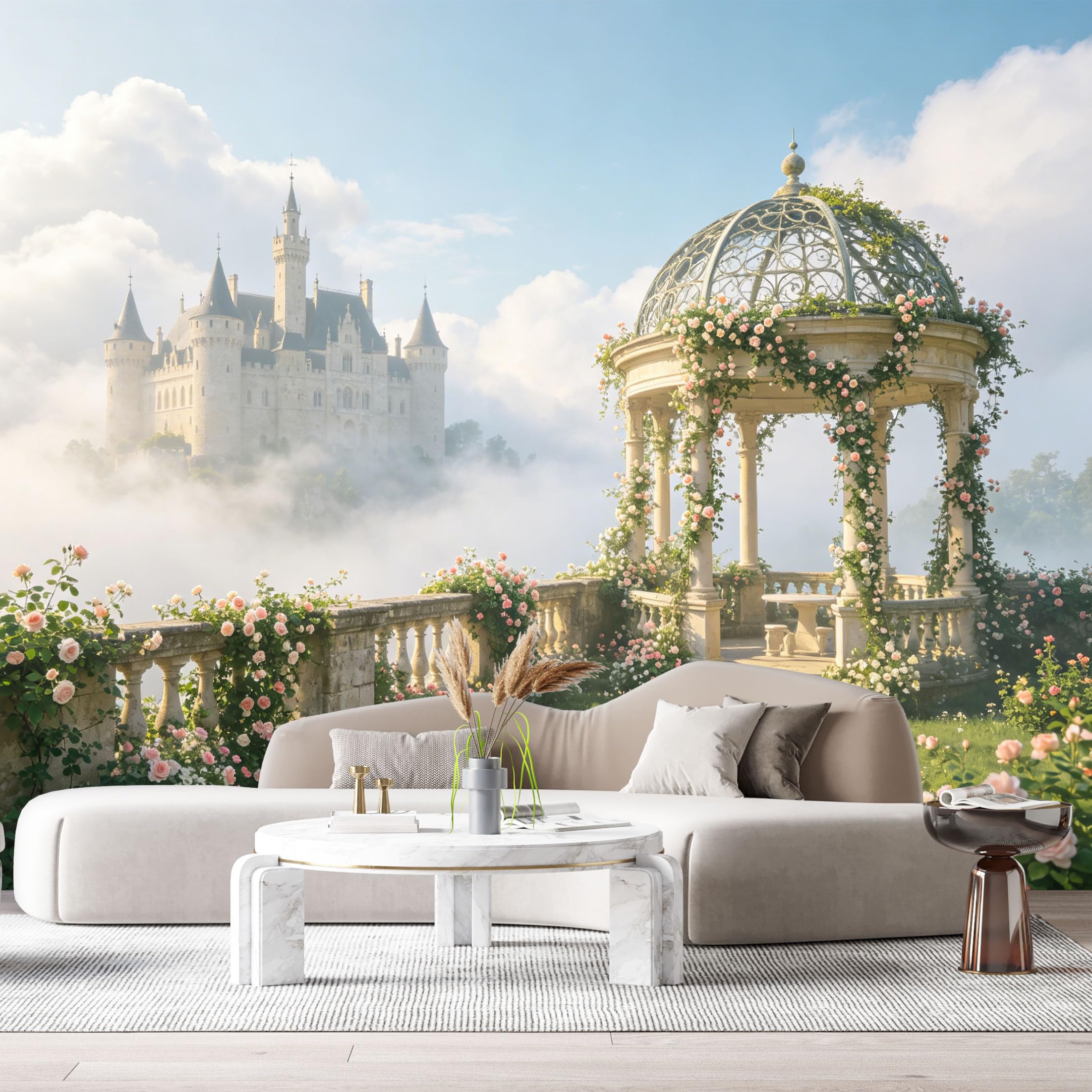 Custom Size Wall Murals European Palace Mist Garden Flowers Neoclassical Oil Painting SelfAdhesive Wall Fabric Removable Large Wallpaper for Photo Living Room
