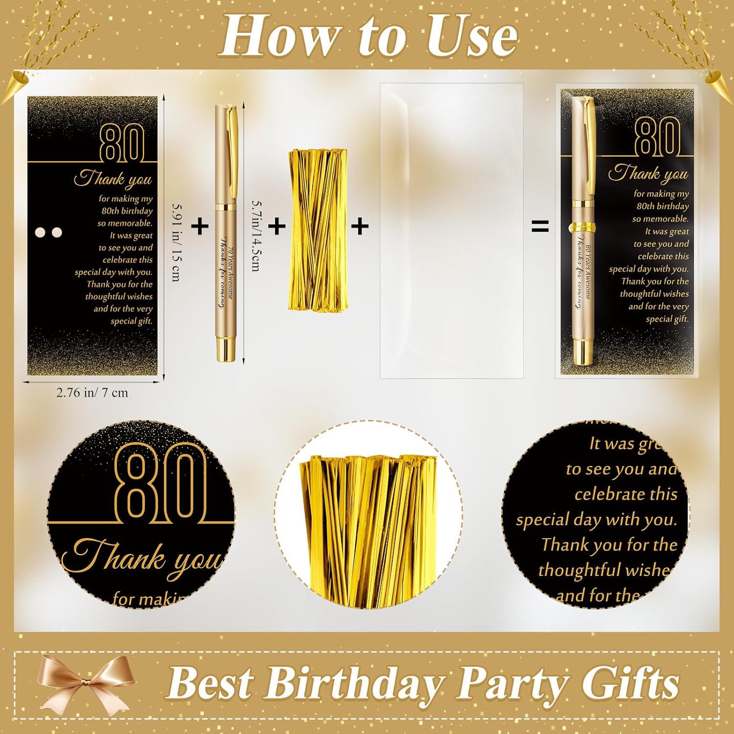 50 Set 80th Birthday Party Favor for Guest Anniversary Party Favor with Black and Gold Ballpoint Pens and Thank You Cards for Women Men Birthday Anniversary Appreciation Gifts - Image 3