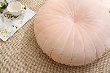 Floor Pillow Meditation Cushion Round Large Floor Pillows Seating for Adults, Velvet Thick Floor Cushions for Yoga Living Room Balcony Outdoor Tatami 18inch(Pink)