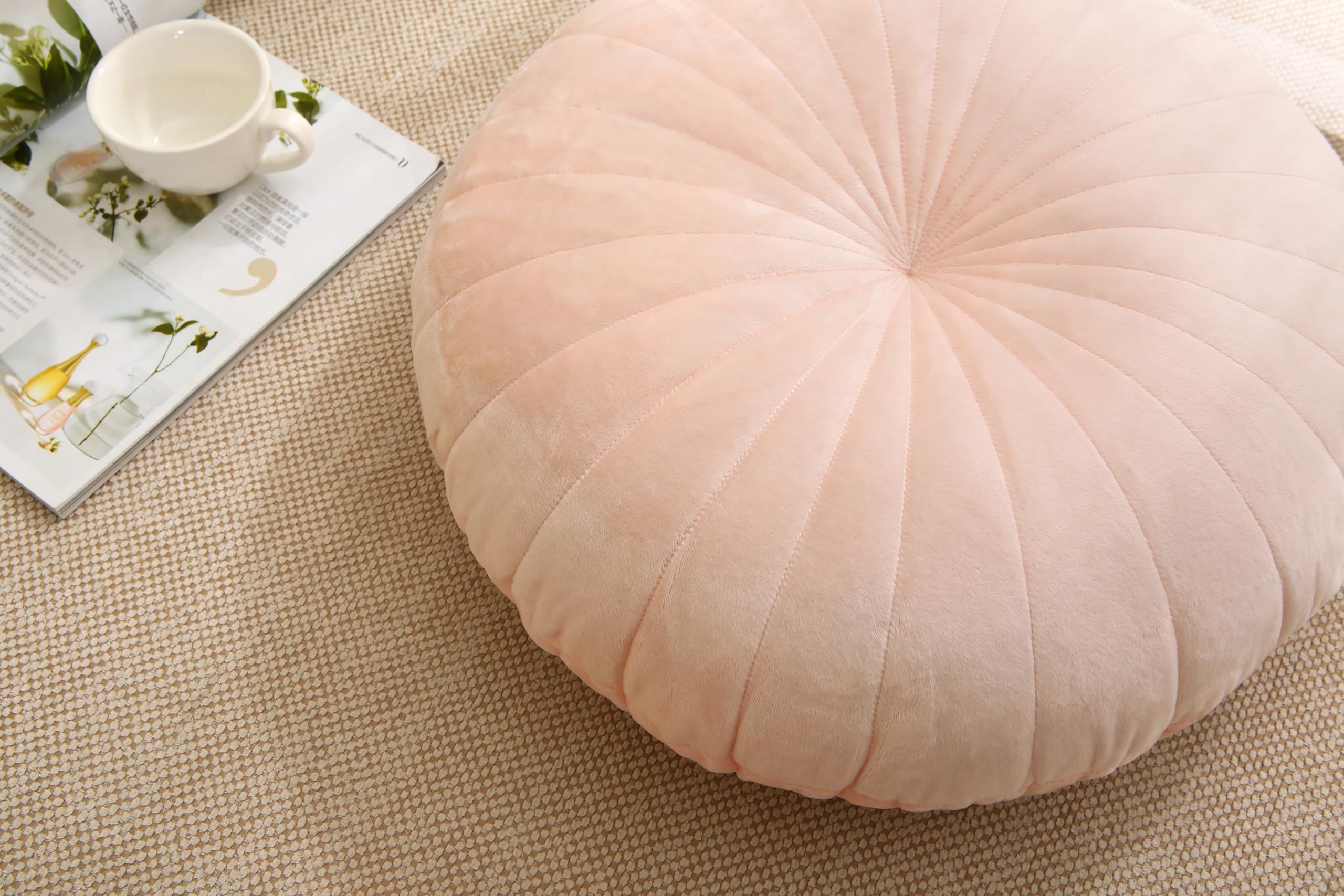 Coussin de sol rond de méditation pour adultes, coussin de sol épais en velours épais pour yoga, salon, balcon, tatami extérieur, 45,7 cm (rose)