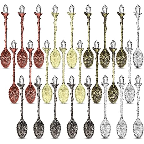 Retro Coffee Spoons Adorned with Intricate Crystal Alloy Carvings (Set of 25)