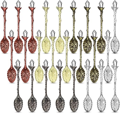 Cucharas de café retro, cucharas de aleación de cristal, cucharas de café talladas vintage, juego de cucharas decorativas para postre, vajilla de