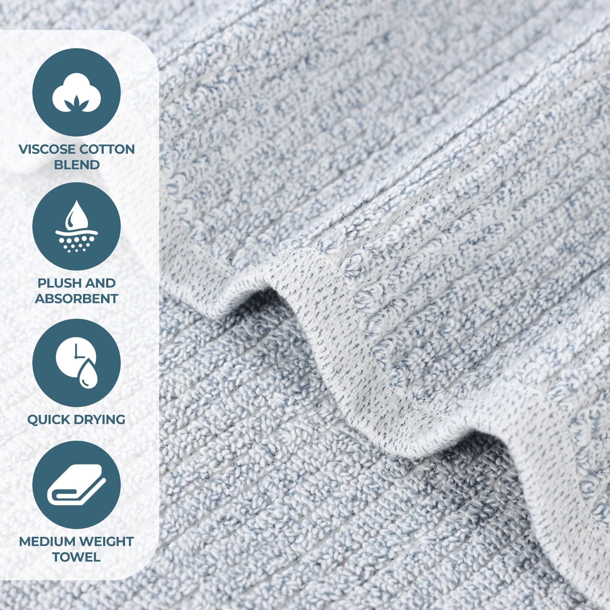 Superior Destin - Toallas de mezcla de algodón de peso medio, para baño de invitados, baño, ducha, spa, felpa, secado rápido, toallas ultrasuaves, esenciales de baño, diseño acanalado, juego de 3