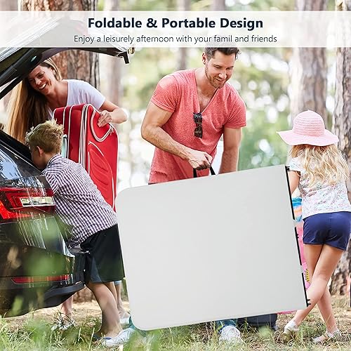 Miniatura 7 de Mesa de comedor plegable de 6 pies, mesa de fiesta ligera y portátil para exteriores, camping y playa, mesa plegable de 6 pies para fiestas