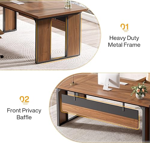 Miniatura 6 de Tribesigns Escritorio ejecutivo en forma de L de 63 pulgadas, mesa de oficina con cajones de 39.37 pulgadas, escritorio grande para computadora con