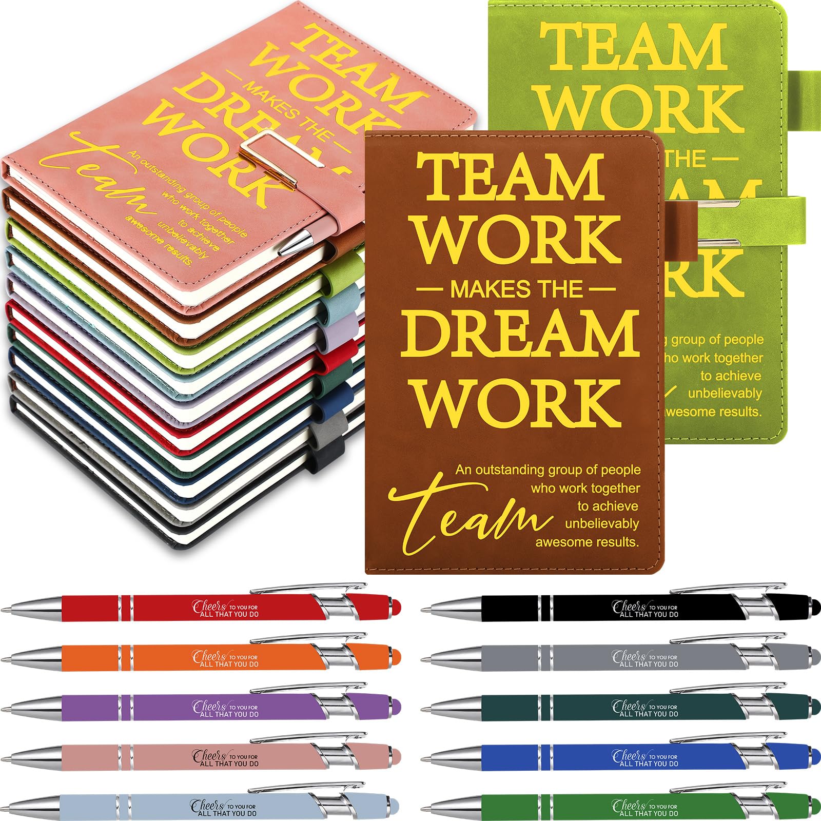 Cadeaux de remerciement en cuir A5 : 10 carnets et 10 stylos de motivation