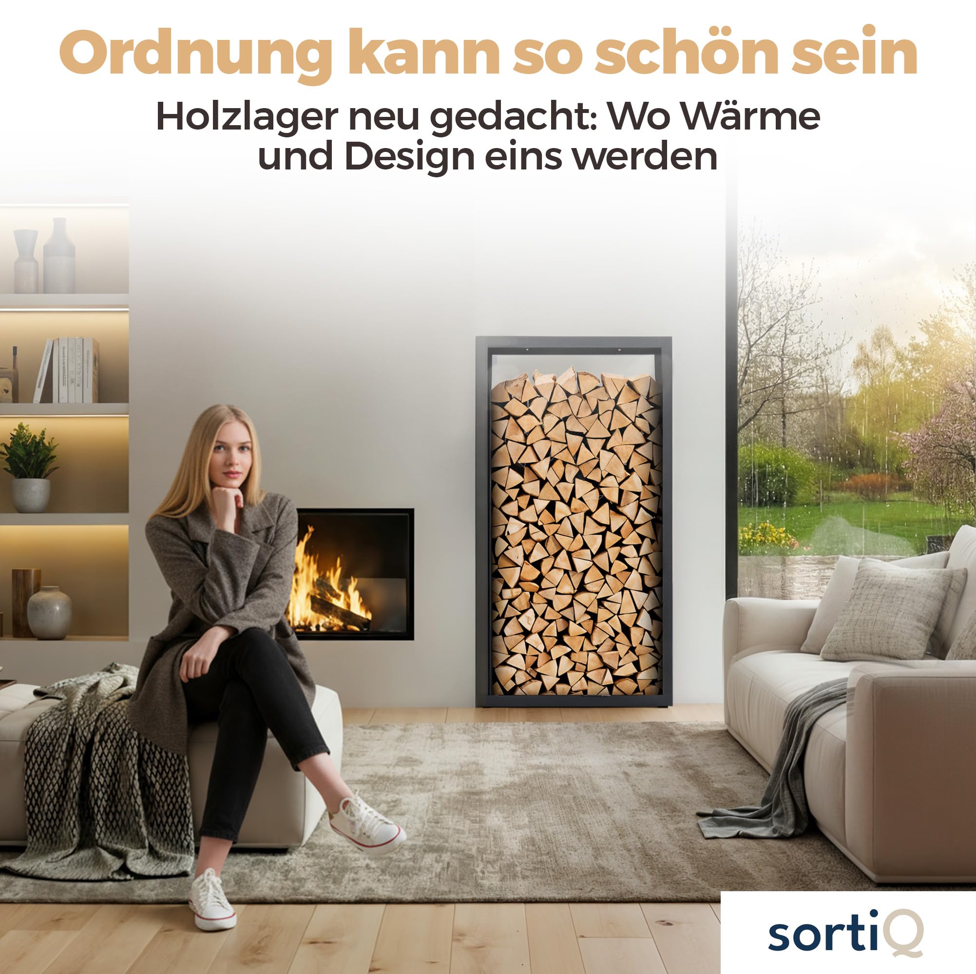 Kaminholzregal Metall [RAL 7016] Kaminholz-Regal für außen & innen - wetterfeste, moderne Brennholz-Stapelhilfe für stabile Holzaufbewahrung Holzlager mit Stellfüßen (90 x 145cm)