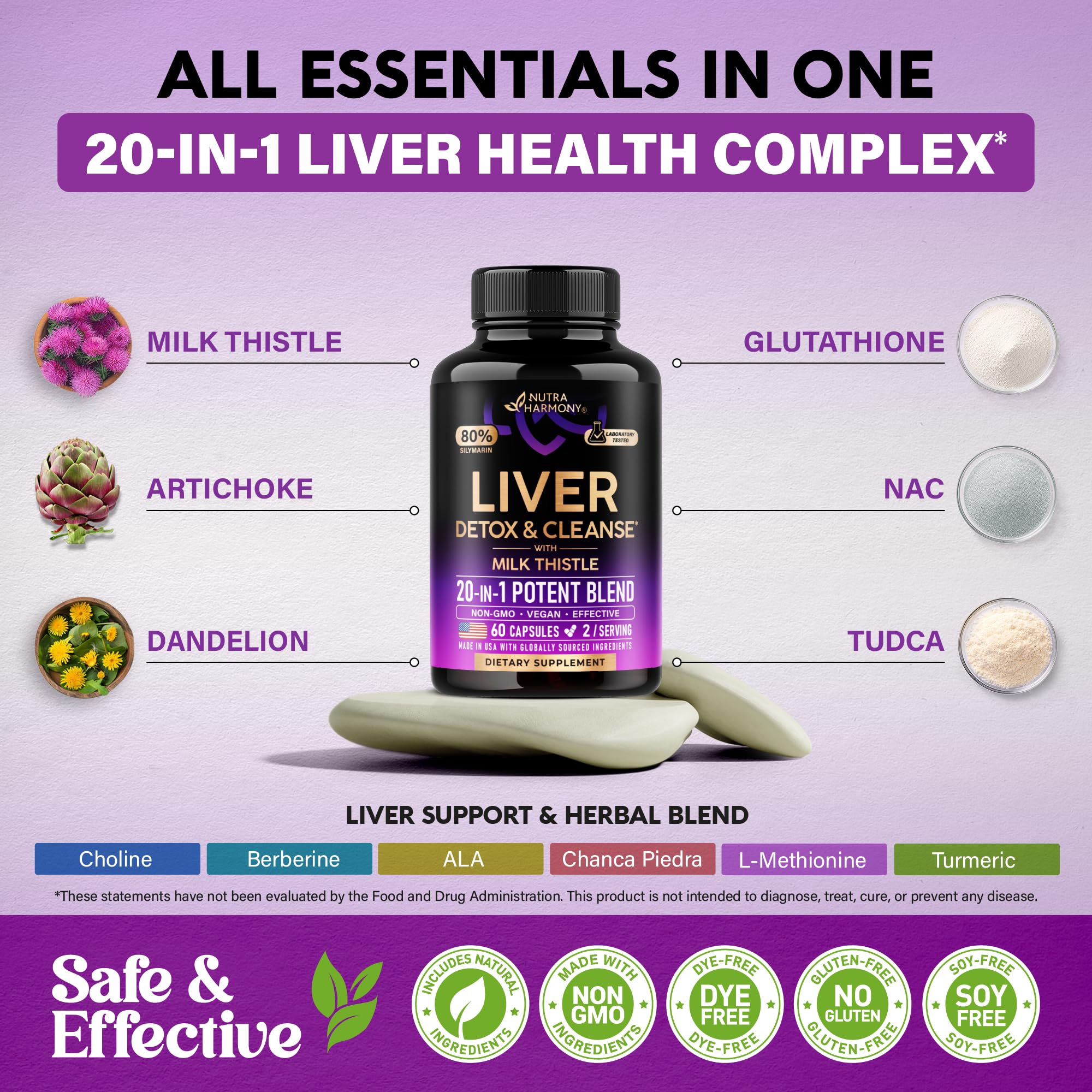 Liver Cleanse & Detox - Milk Thistle, Dandelion, Artichoke, TUDCA - 60 Caps — Amazon image 5
