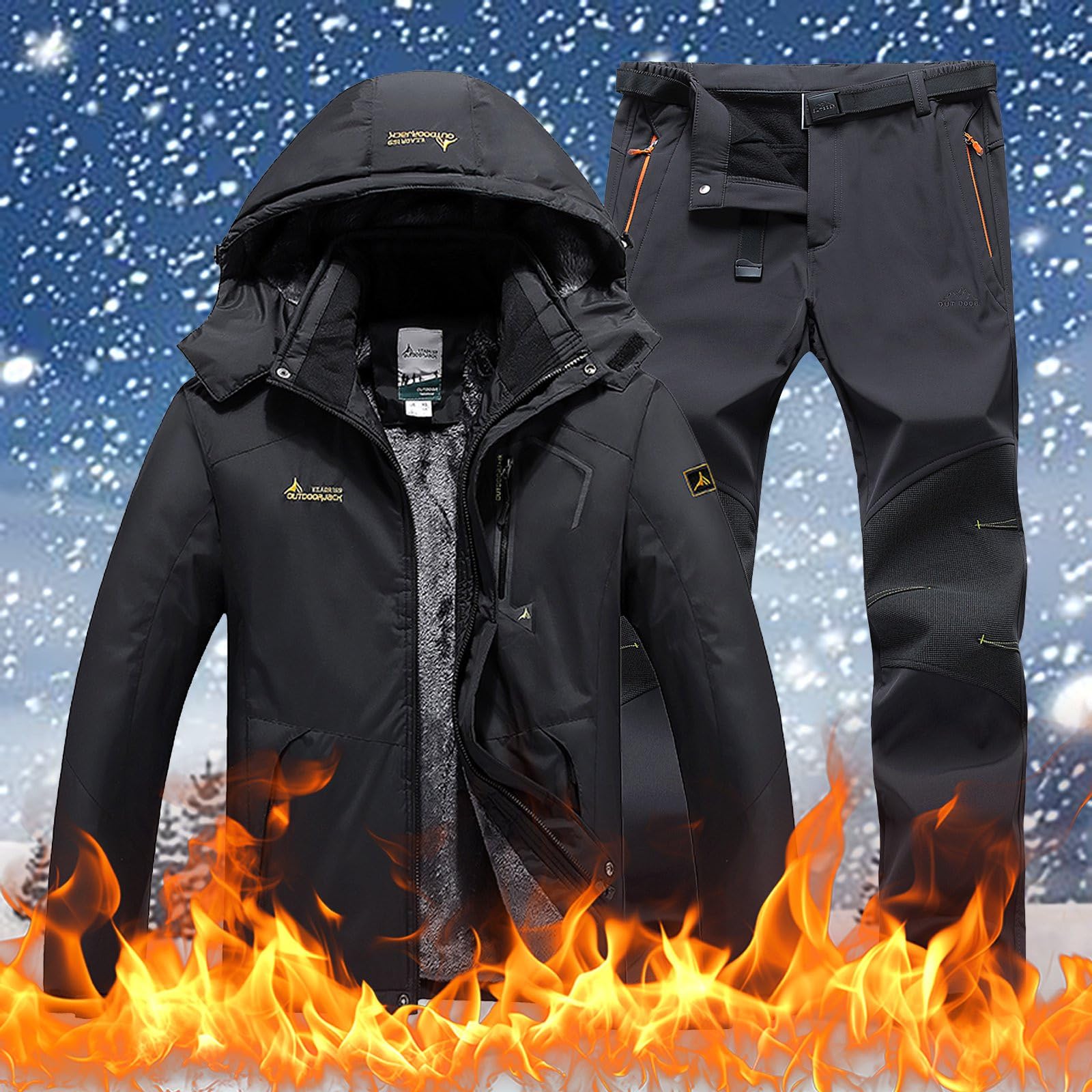 Skianzug Herren 2 Teilig Set Schneeanzug Zweiteilig Skijacke Winddicht Atmungsaktiv Skihose Set Schneehose Schneejacke Mit Abnehmbare Kapuzen Zum Skifahren Snowboarde Ski-Anzug Skisuit Schnee-Jumpsuit