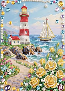 MVVMTOP Pearl Diamond Painting Kits for Adults Beginners, 5D DIY Lighthouse Diamond Art with Half Round Pearl Drills and Crystal Rhinestones, Sparkling Diamond Dots Craft for Home Wall Decor