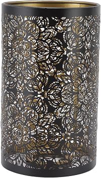 Metal Cylinder Lamp Shade, Modern French Floral Carving Design Lamp Cover Stylish Replacement Ideal for Table Wall Floor Lamps Home Indoor Lighting Decoration Accessory Black E26 E27 Bulb Base