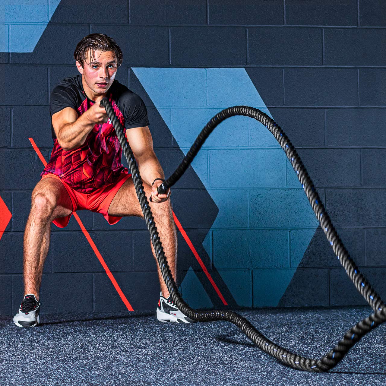 FORZA Corde da combattimento, corda ponderata per allenamento in palestra, disponibile in 9 m, 12 m o 15 m (blu e nero, 15 m x 50 mm + kit di ancoraggio)